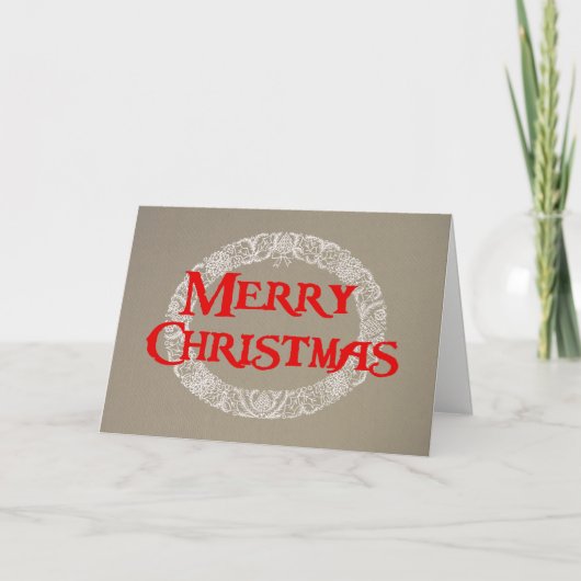 Kerstkrans Kaart Wit en Rood op Burlap (Voorkant)