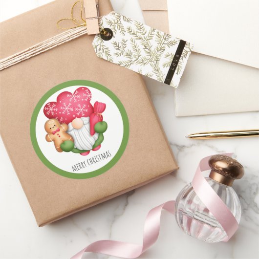 Kerstkrans Kabouter Klassieke Ronde Sticker (Geschenken)