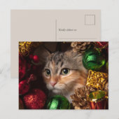 Kerstkrans Kat Postkaart Feestdagenkaart (Voorkant / Achterkant)