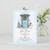 Kerstkrans Kerst Open Huis Feest Sneeuwman Kaart (Staand voorkant)