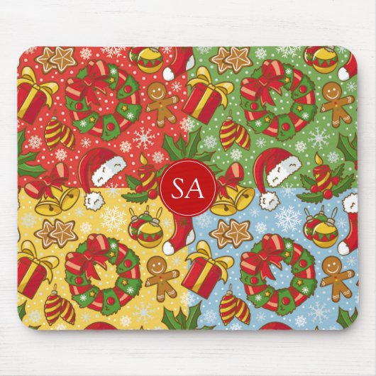 Kerstkrans, Kerstballen, Kerstmuts van Sinterklaas Muismat (Voorkant)