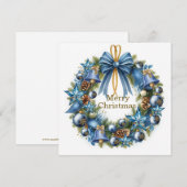 Kerstkrans kerstkaart in blauw en goud (Voorkant / Achterkant)
