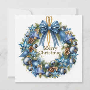 Kerstkrans kerstkaart in blauw en goud