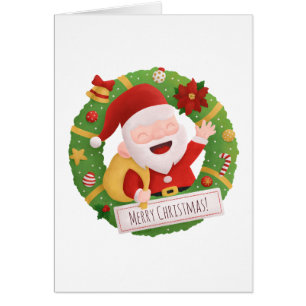 Kerstkrans kerstkaart met leuke Kerstman