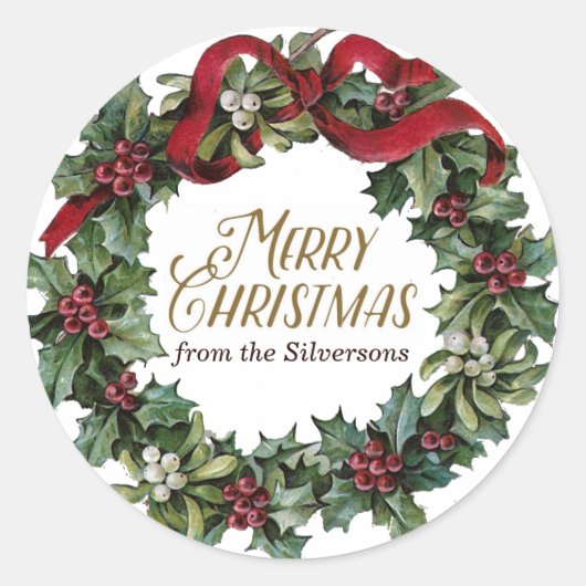 Kerstkrans Kerstmis Hulst Maretak Persoonlijk Ronde Sticker (Voorkant)