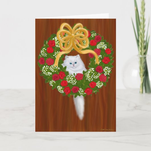 Kerstkrans Kitten Kaart (Voorkant)