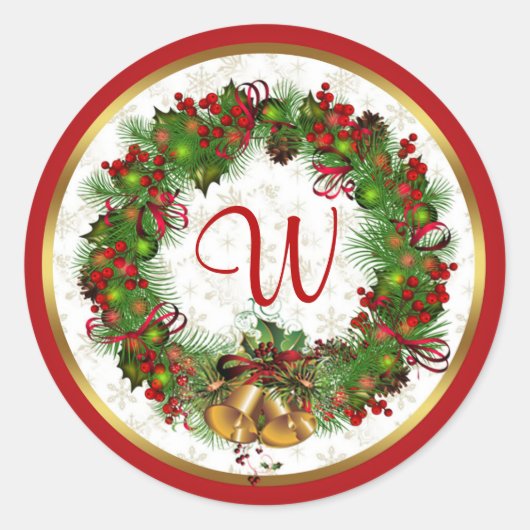 Kerstkrans, klokken, heilige Monogram Ronde Sticker (Voorkant)
