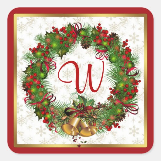 Kerstkrans, klokken, heilige Monogram Vierkante Sticker (Voorkant)