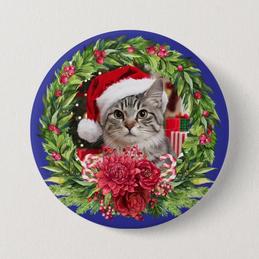 Kerstkrans Knop met Lapjeskat Ronde Button 7,6 Cm (Voorkant)