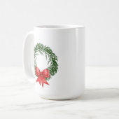 Kerstkrans koffiemok met rode strik (Voorkant links)