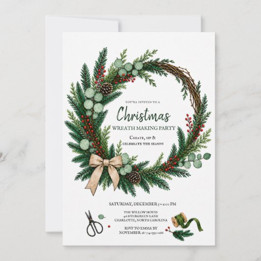 Kerstkrans Maken Feest Evergreen Workshop Kaart (Voorkant)