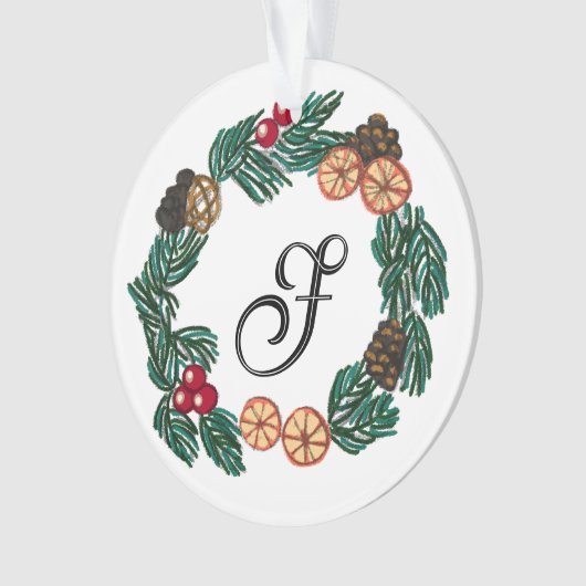 Kerstkrans met aanpasbaar initiaal ornament (voorkant)