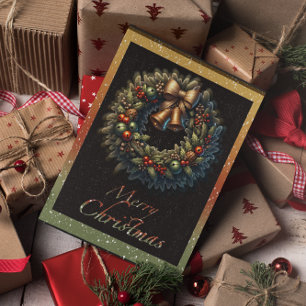 Kerstkrans met belletjes Kerstgroetkaart Feestdagenkaart