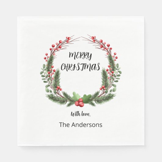 Kerstkrans met bessen diner servet (Voorkant)