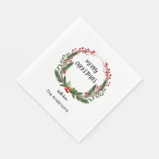 Kerstkrans met bessen diner servet (Hoek)