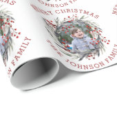 Kerstkrans met bessen en bladeren foto cadeaupapier (Rol Hoek)