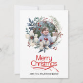 Kerstkrans met bessen en bloemen foto feestdagenkaart (Voorkant)