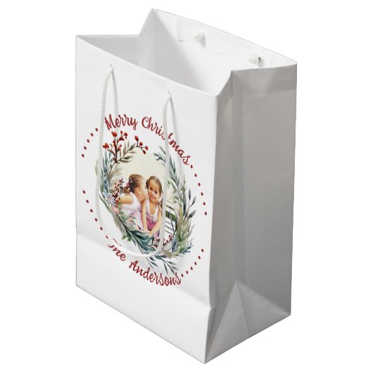 Kerstkrans met bessen foto medium cadeauzakje (Voorkant Gekanteld)