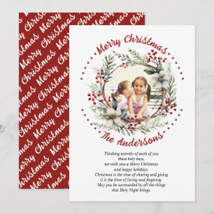 Kerstkrans met bloemen en bessen foto feestdagenkaart