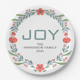 Kerstkrans met bloemen en familienaam op maat papieren bordje