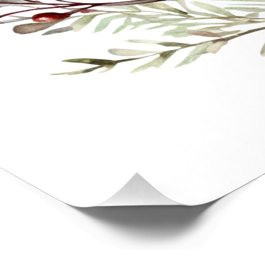 Kerstkrans met bloemen en rode bessen vreugde perfect poster (Hoek)