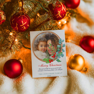 Kerstkrans met botanische elementen feestdagenkaart