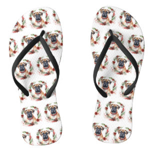 Kerstkrans met Bullmastiff Festieve Pup  Teenslippers