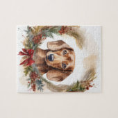 Kerstkrans met Dachshund Feestelijke Pup Legpuzzel (Horizontaal)