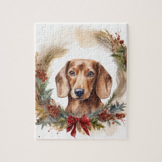 Kerstkrans met Dachshund Feestelijke Pup Legpuzzel (Verticaal)
