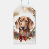 Kerstkrans met Dachshund Kerst Puppy Cadeaulabel (Achterkant)