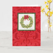 Kerstkrans met damast Kerstmis zegenkaart Kaart (Gele Bloem)