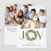 Kerstkrans met dennenappels JOY foto 4 Feestdagenkaart (Voorkant / Achterkant)