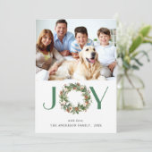Kerstkrans met dennenappels JOY foto 4 Feestdagenkaart (Staand voorkant)