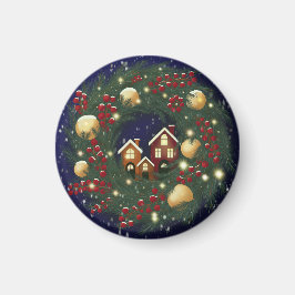 Kerstkrans met dennentakken magneet