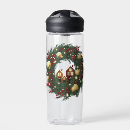 Kerstkrans met dennentakken waterfles (Voorkant)