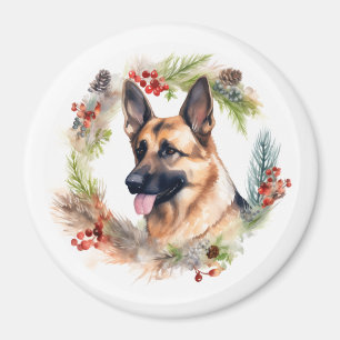Kerstkrans met Duitse Herdershond Festieve Pup Magneet