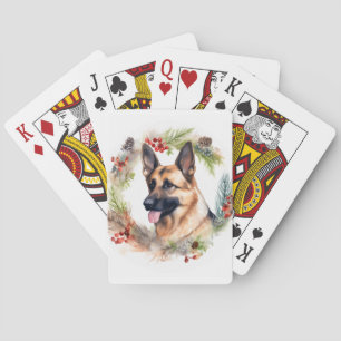 Kerstkrans met Duitse Herdershond Festieve Pup Pokerkaarten