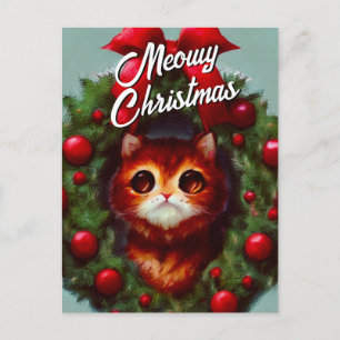 Kerstkrans met een schattig katje vakantie ansicht feestdagenkaart