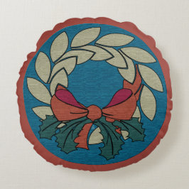 Kerstkrans met Faux Raw Silk Textuur Rond Kussen