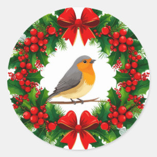 Kerstkrans Met Fel Vogeltje Ronde Sticker