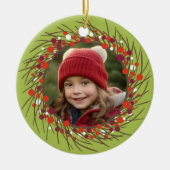 Kerstkrans met foto - Modern Berry Keramisch Ornament (Voorkant)