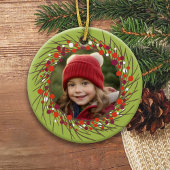 Kerstkrans met foto - Modern Berry Keramisch Ornament