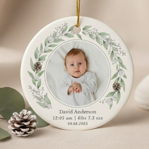 Kerstkrans met foto van kind 2025 keramisch ornament