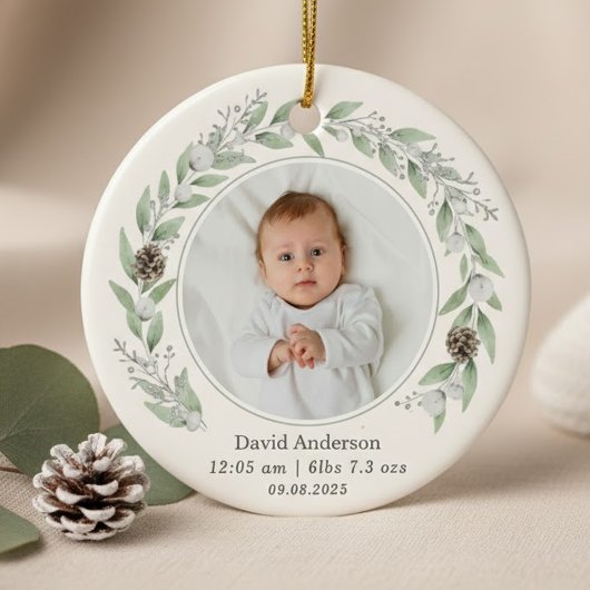Kerstkrans met foto van kind 2025  keramisch ornament