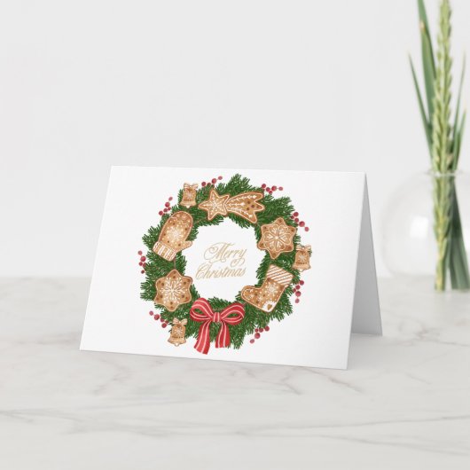 Kerstkrans met gemberkoekjes, bessen kaart (Voorkant)