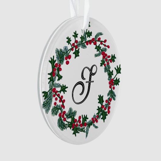 Kerstkrans met gepersonaliseerd initiaal ornament (voorkant)