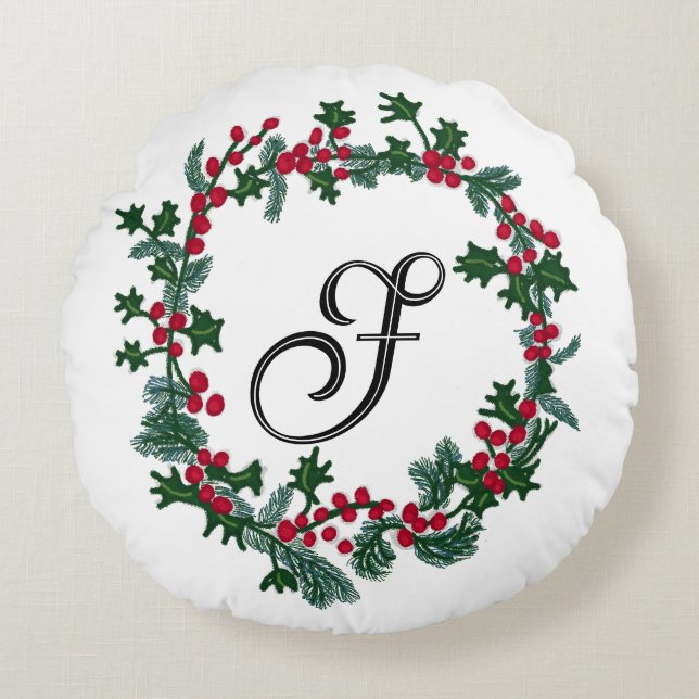 Kerstkrans met gepersonaliseerd initiaal rond kussen (Voorkant)