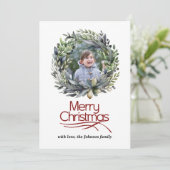 Kerstkrans met groene foto feestdagenkaart (Staand voorkant)