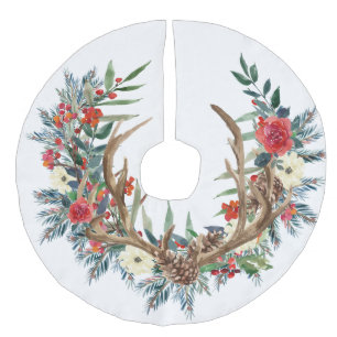 Kerstkrans met herten voor in het bos imitatie linnen kerstboom kleed