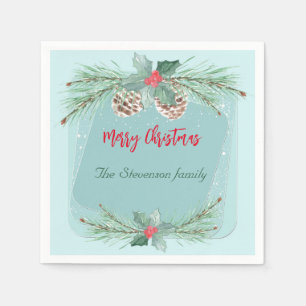 Kerstkrans met holle en sparren takken. servet